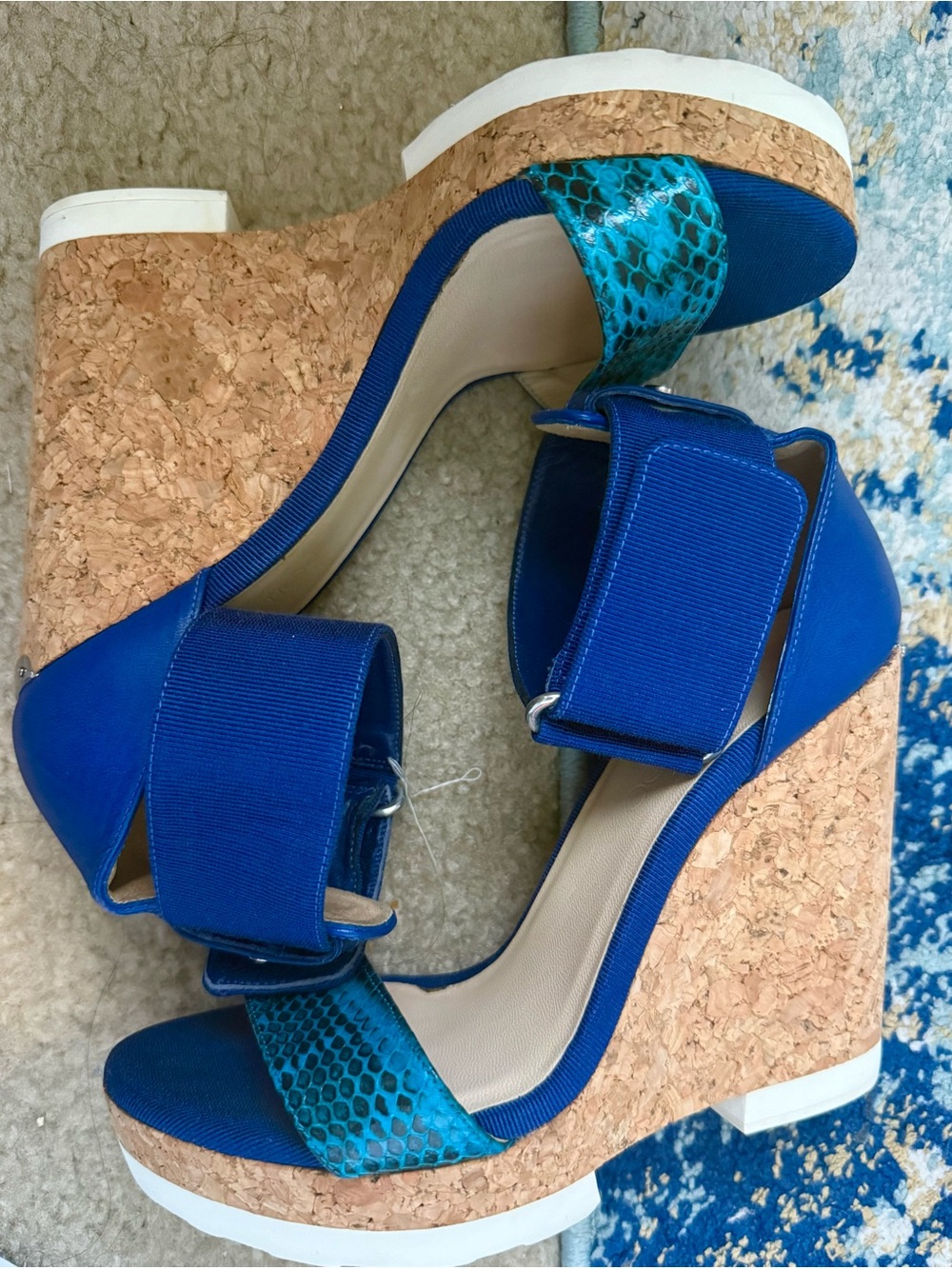 Jimmy Choo Blue Cork Wedge Sandals with Teal Strap - Women - Picture 2 of 4